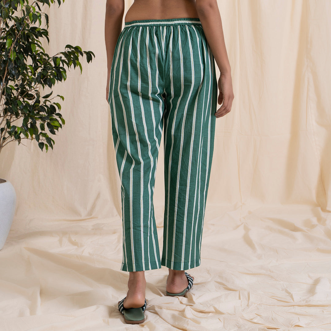 Straight Pajama Pants - Green Stripes