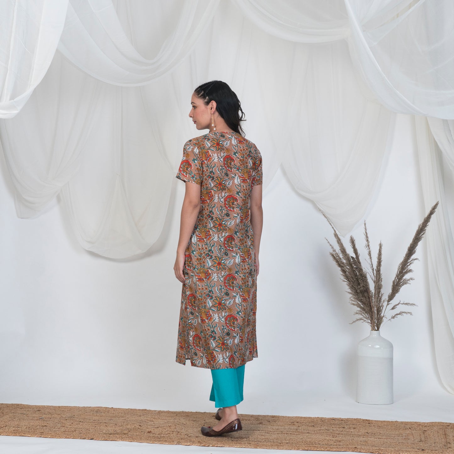 Hazel Brown Kurta with wooden buttons