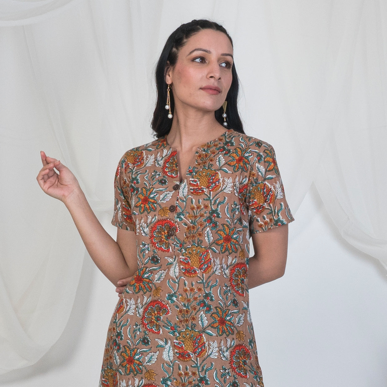 Hazel Brown Kurta with wooden buttons