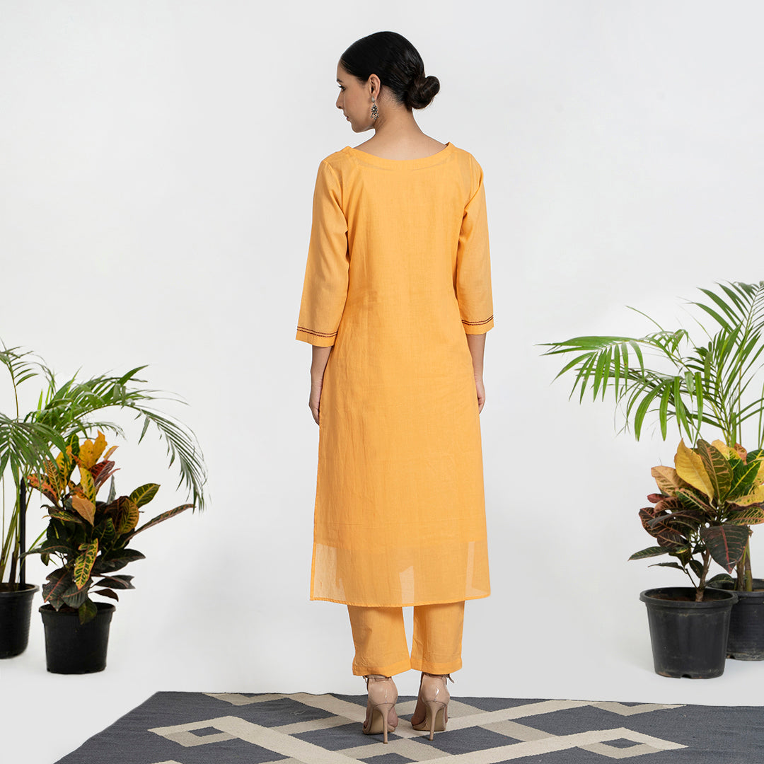 Mirror Work on Orange Suit with handblock Dupatta