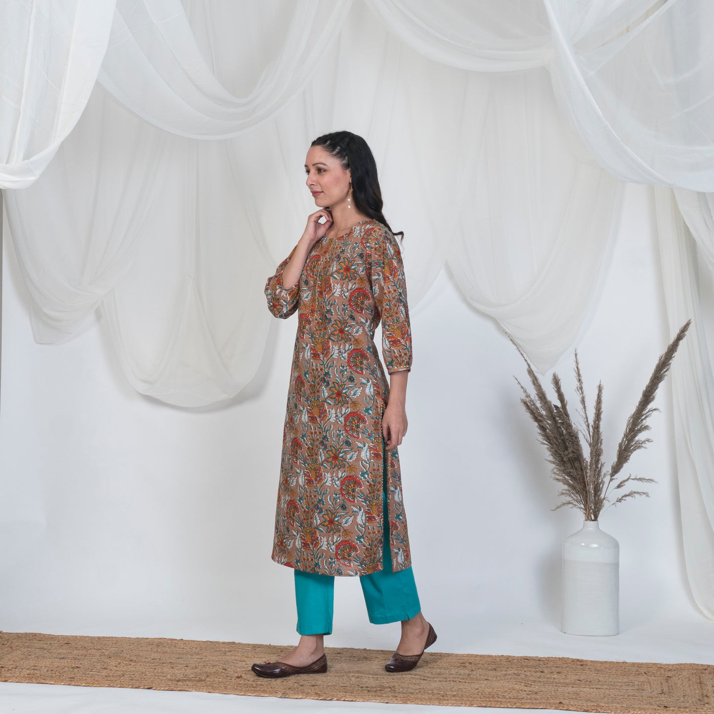 Hazel Brown Puff Sleeve Spring Kurta