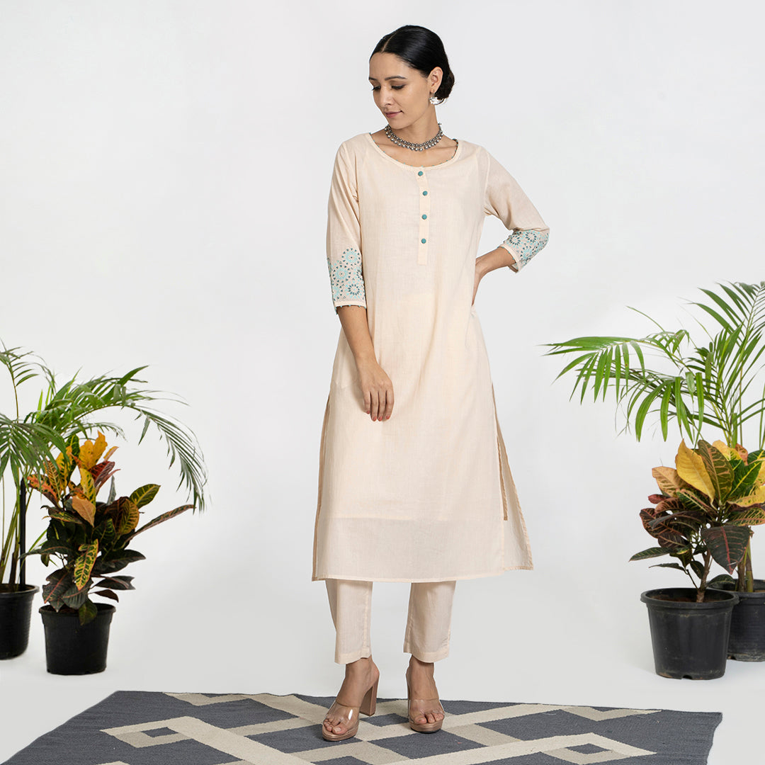 Geometric Work on Light Beige Suit
