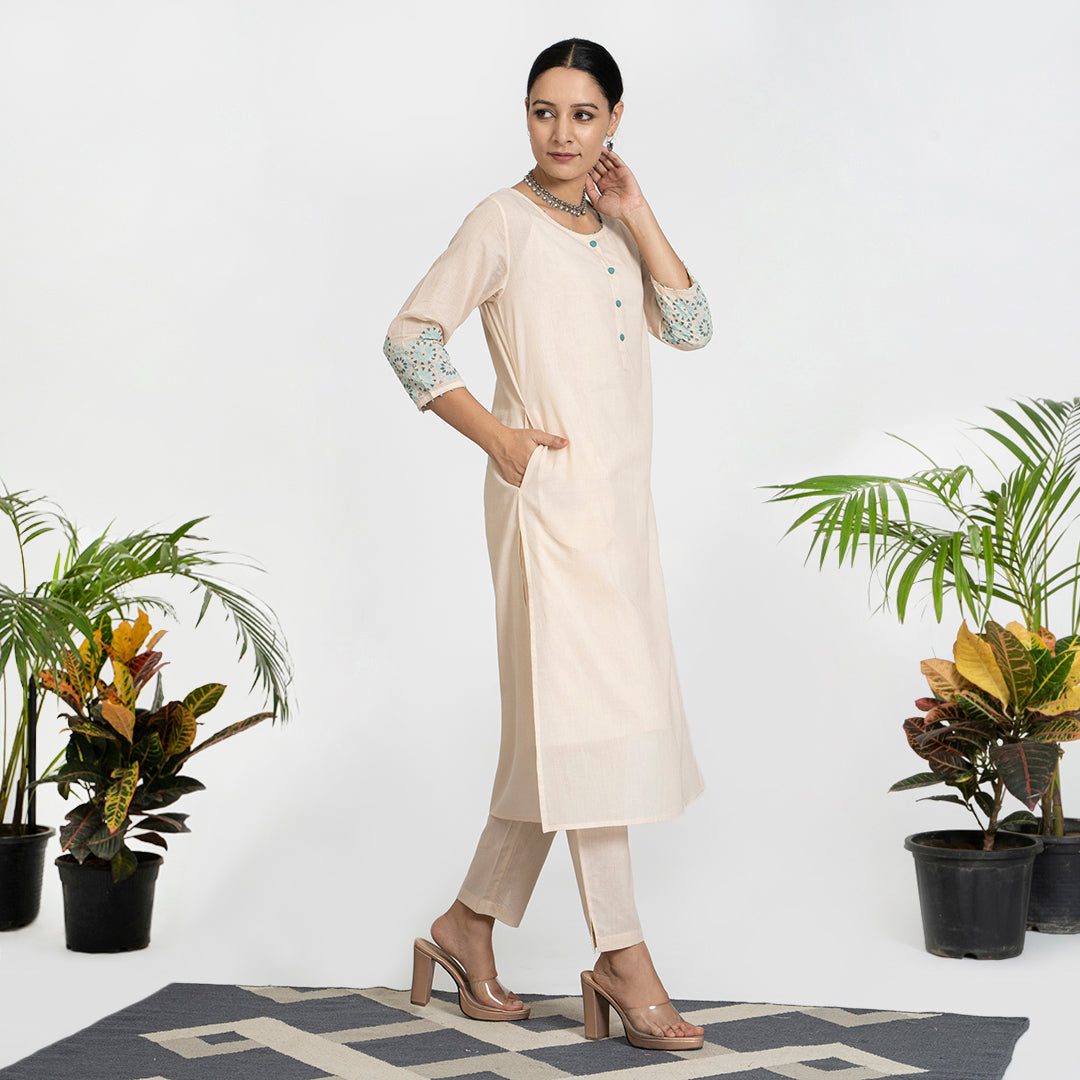 Geometric Work on Light Beige Suit