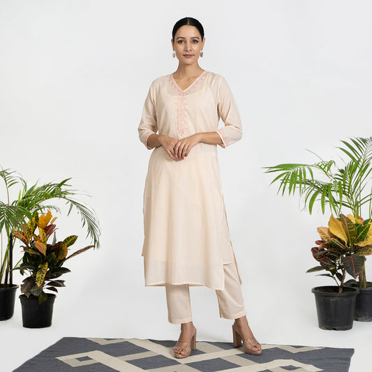 Contrast Embroidery on Beige Suit