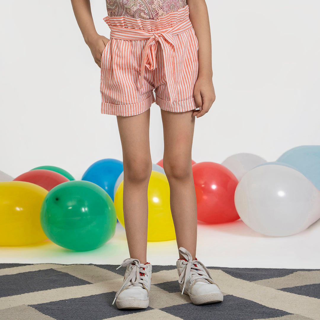 Shorts - Handblock Print - Peach