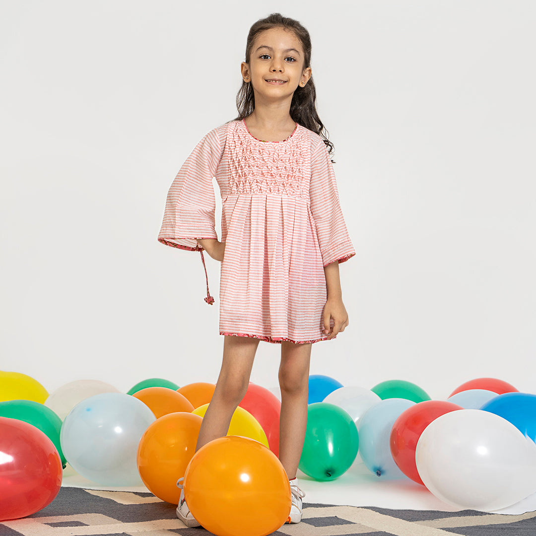 Smocking Embroidery Frock - Pink