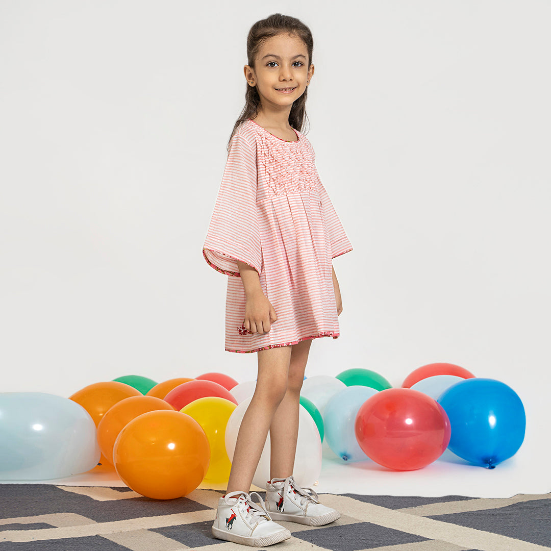 Smocking Embroidery Frock - Pink