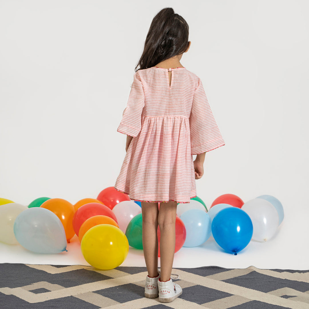 Smocking Embroidery Frock - Pink
