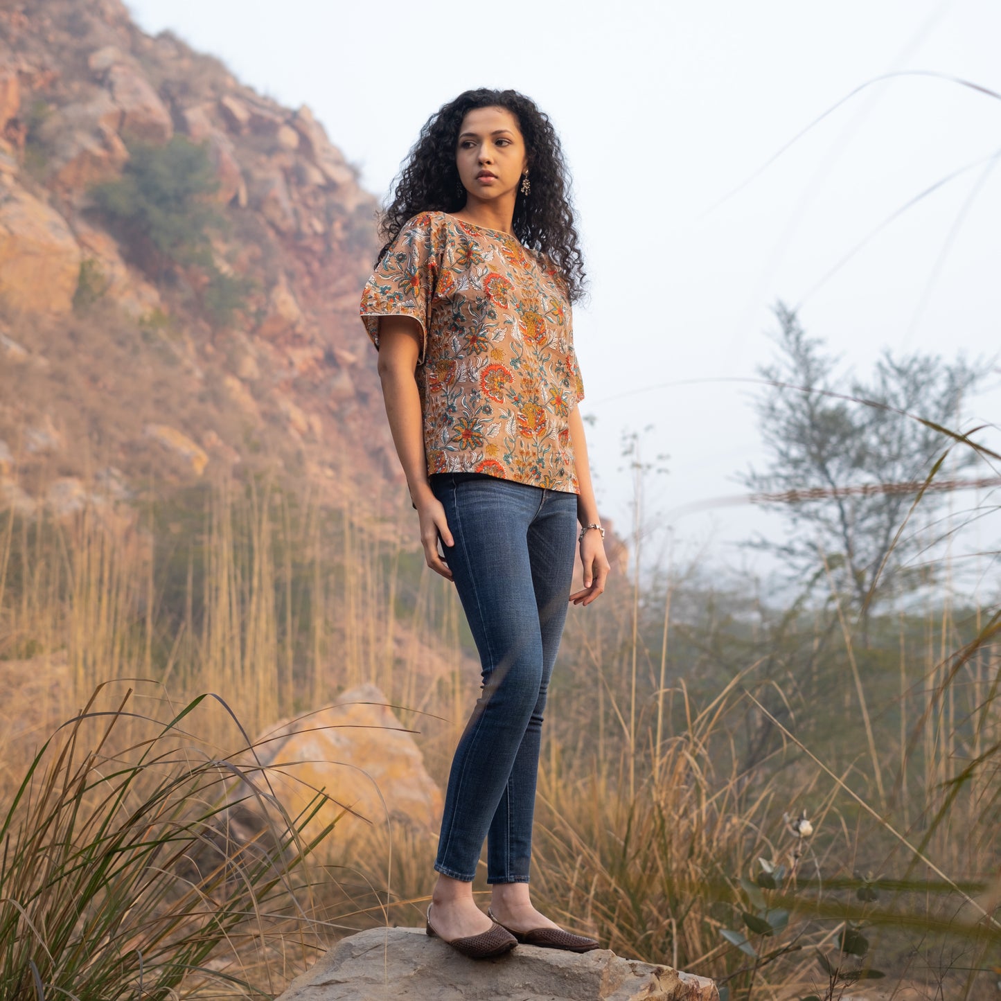 Oversized block printed top