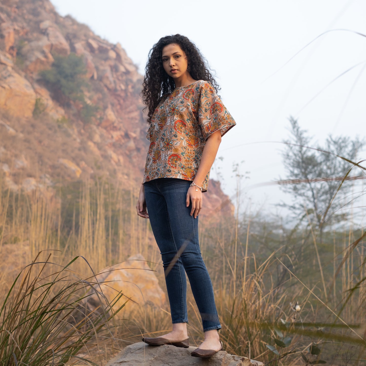 Oversized block printed top