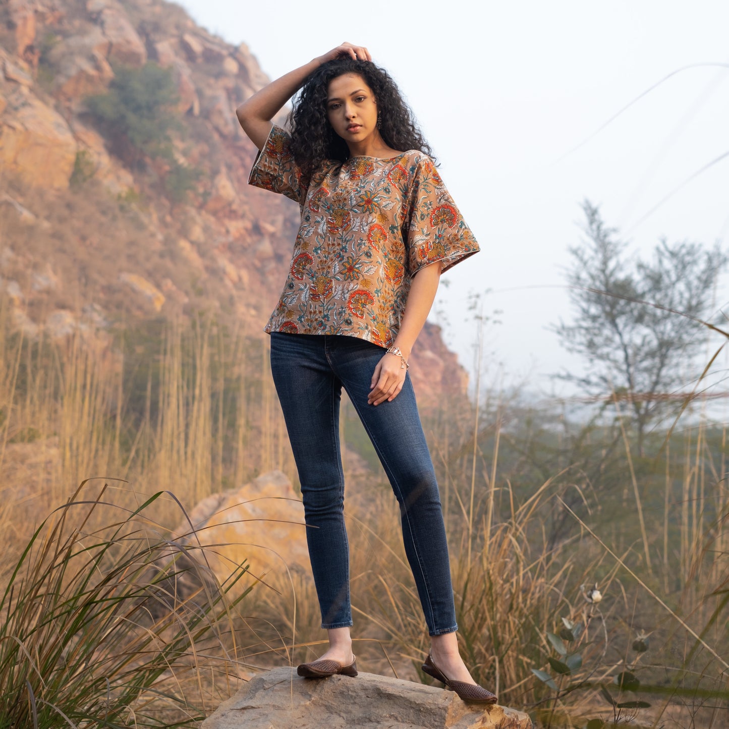 Oversized block printed top