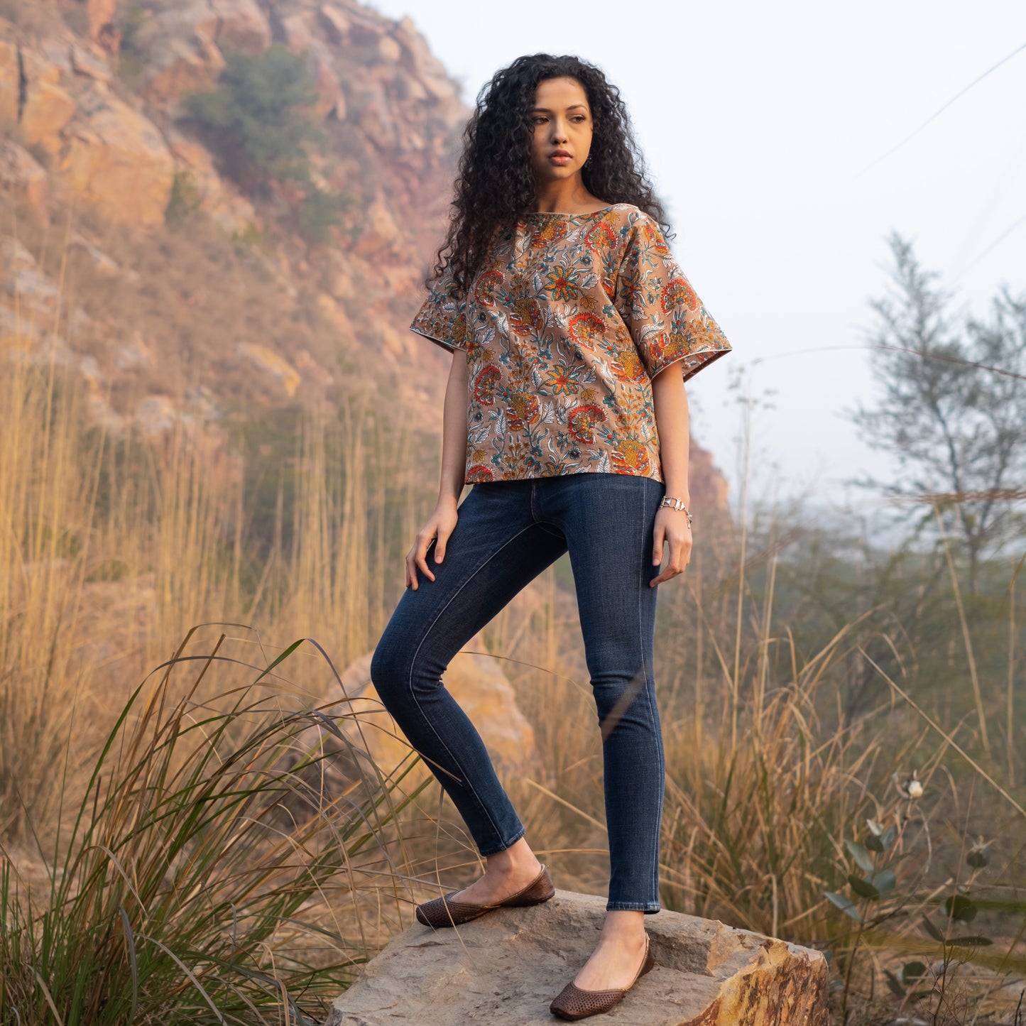 Oversized block printed top