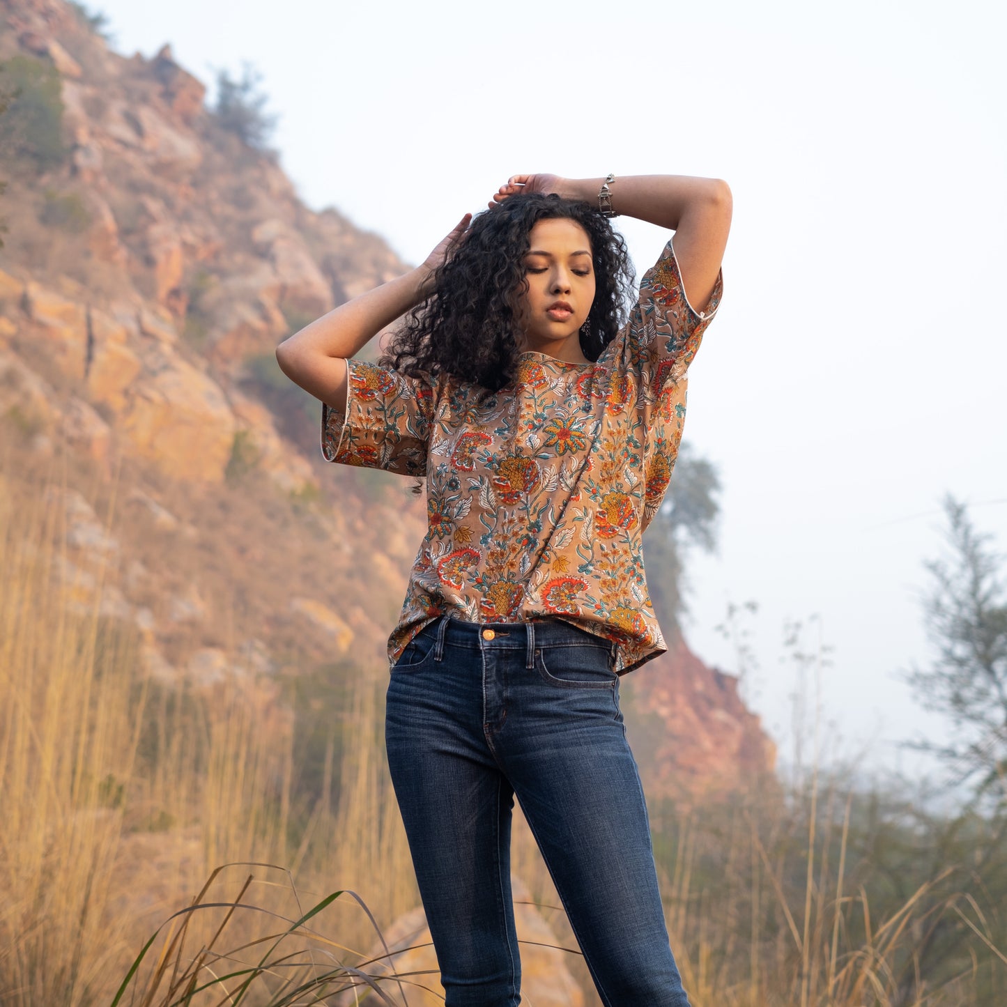 Oversized block printed top
