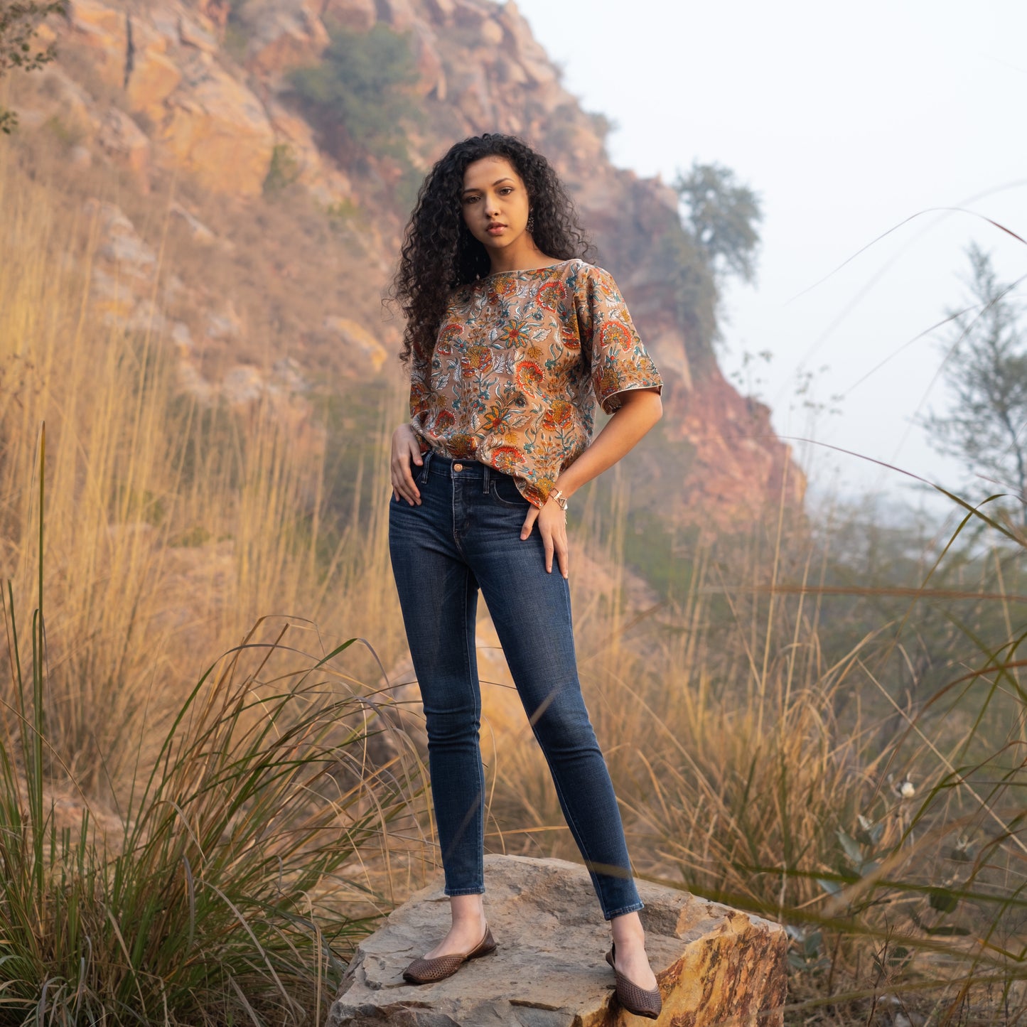 Oversized block printed top