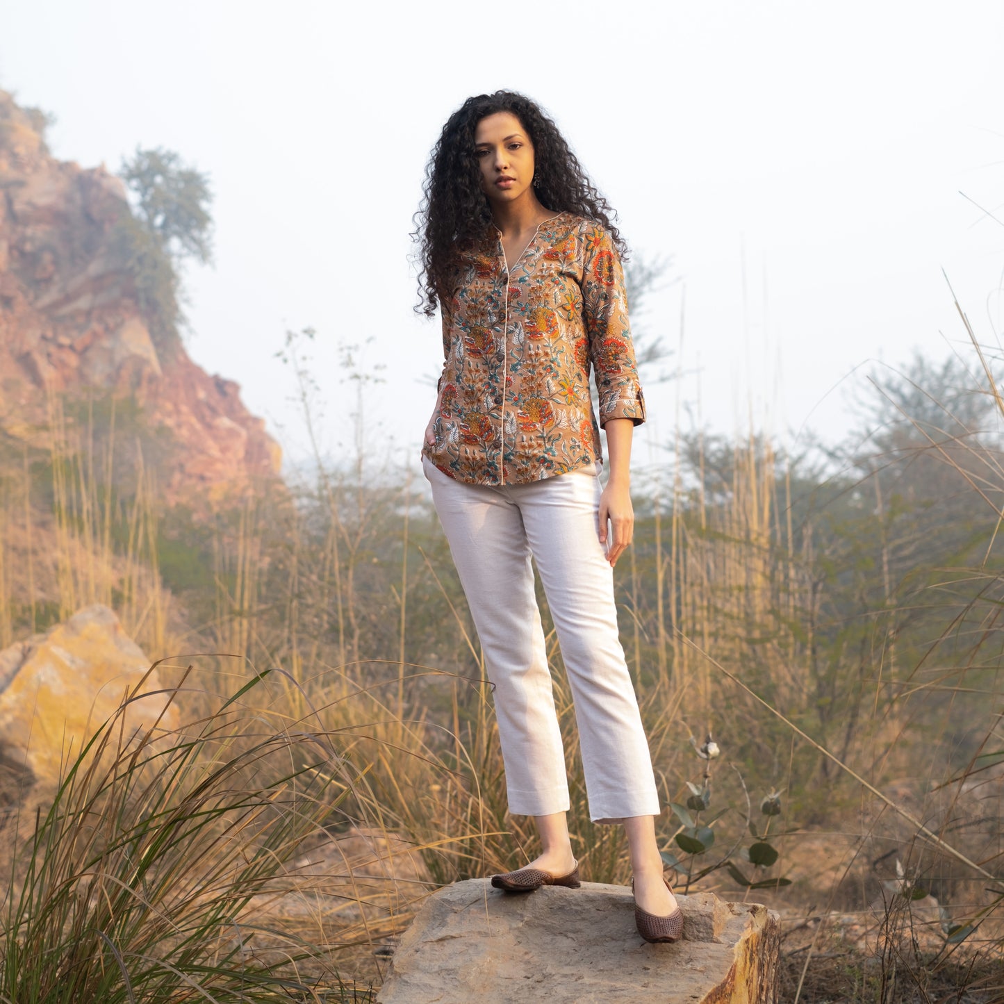 Blockprinted Shirt style top
