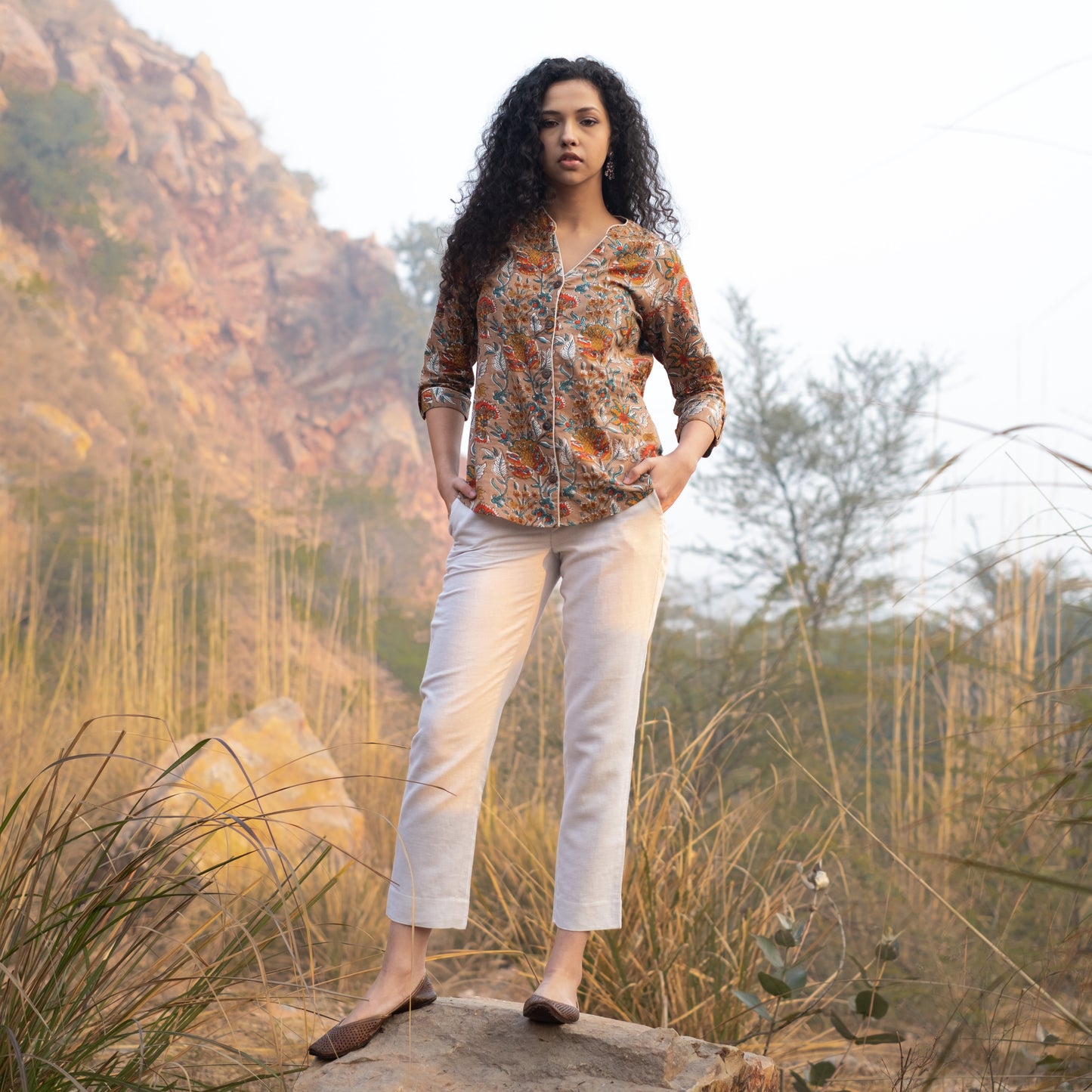 Blockprinted Shirt style top