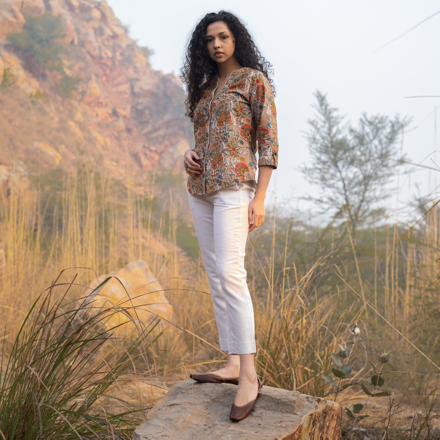 Blockprinted Shirt style top