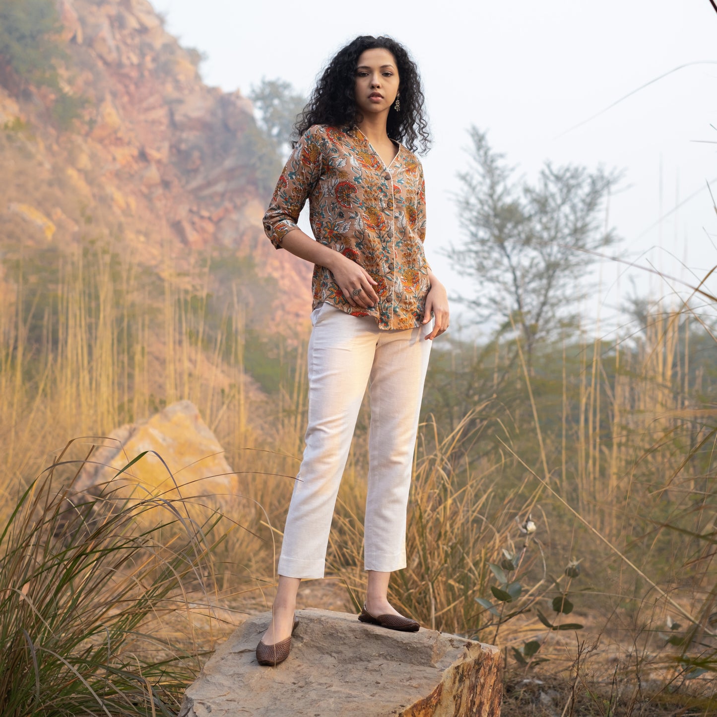 Blockprinted Shirt style top