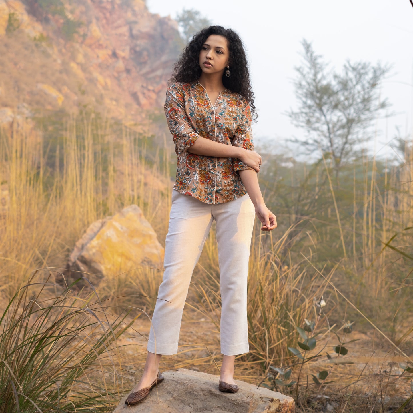 Blockprinted Shirt style top