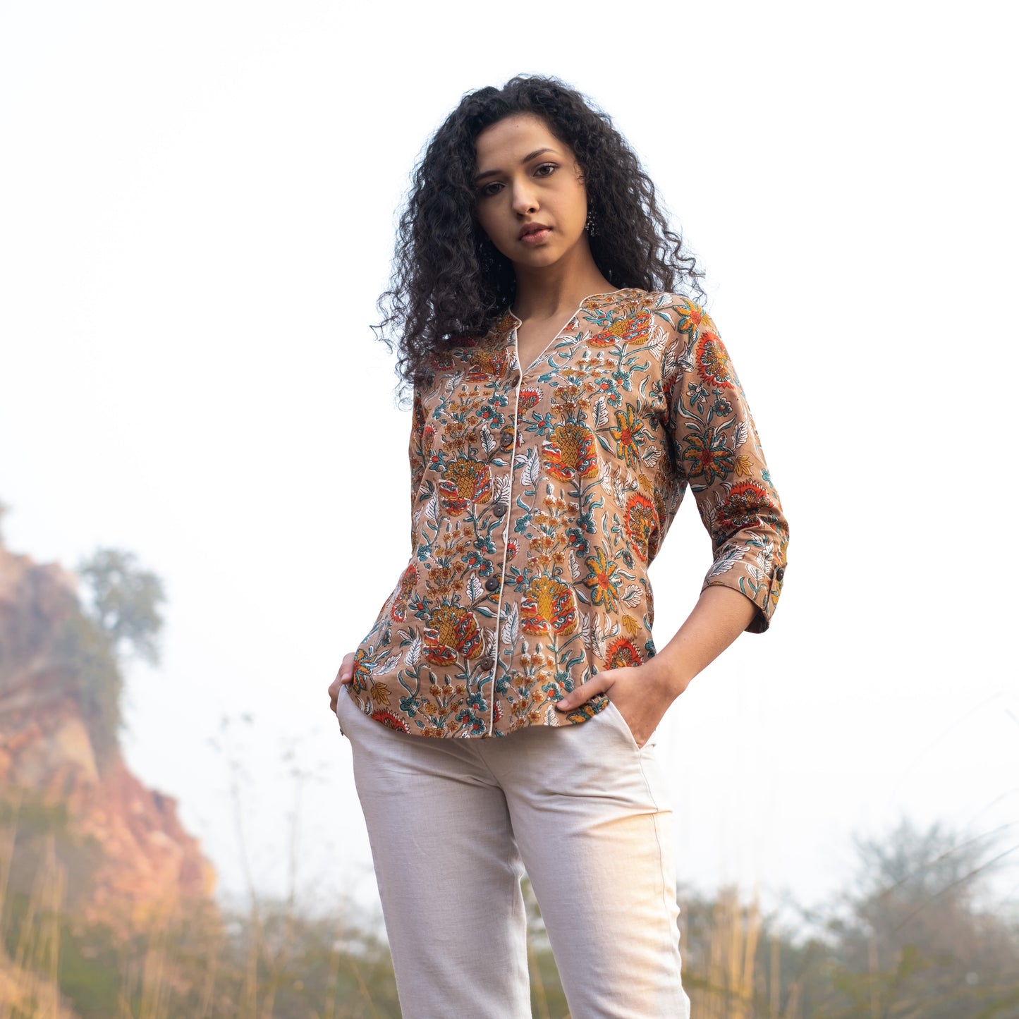 Blockprinted Shirt style top