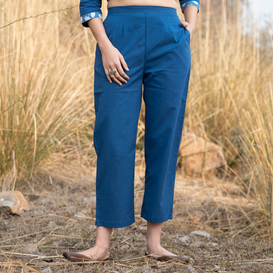 Solid indigo straight pants