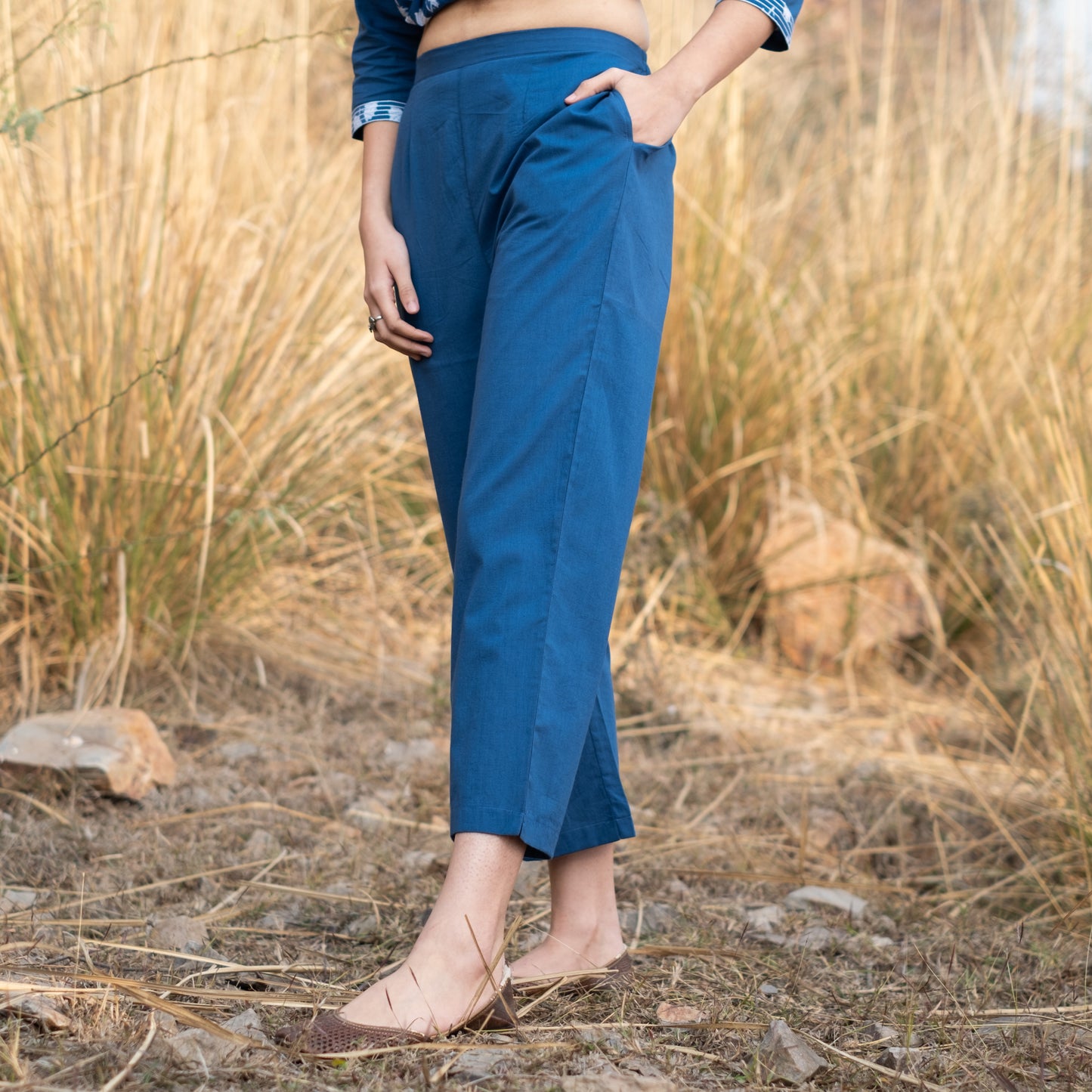 Solid indigo straight pants