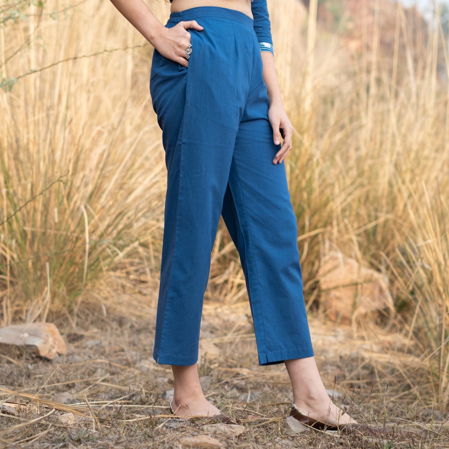 Solid indigo straight pants
