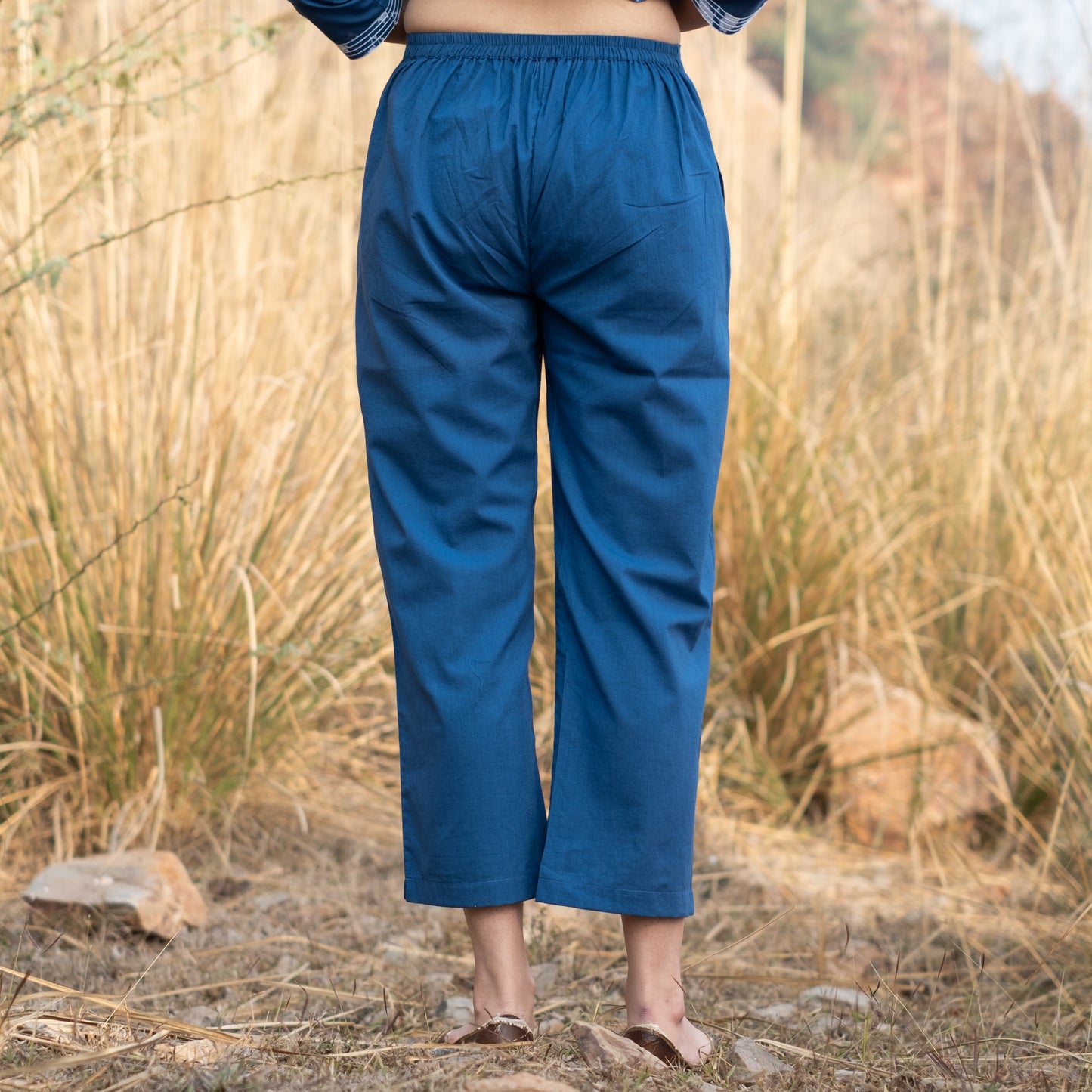 Solid indigo straight pants