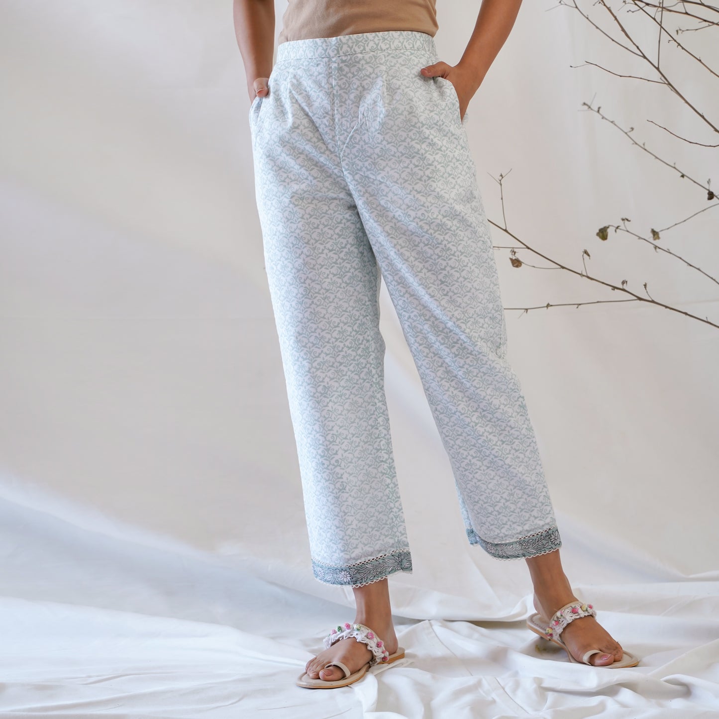 Straight Pajama Pants-Light Green