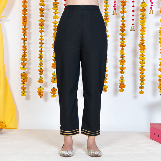Black Cigarette Pant With Gotta Embroidery