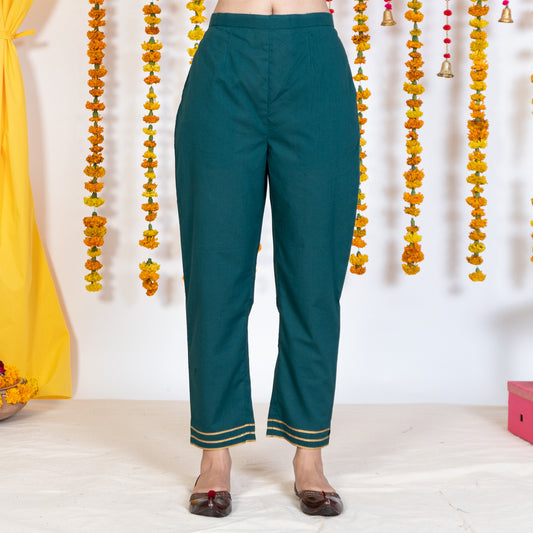 Green Cigarette Pant With Gotta Embroidery
