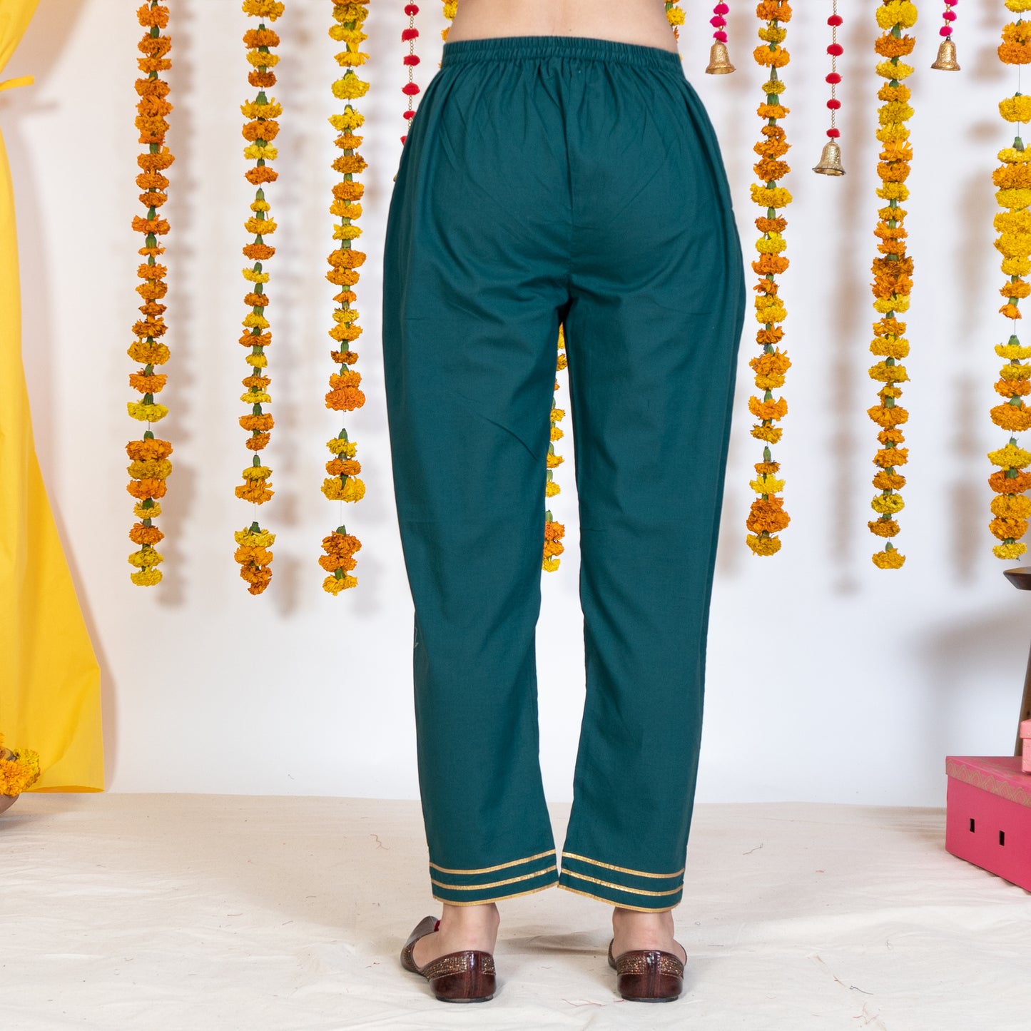 Green Cigarette Pant With Gotta Embroidery