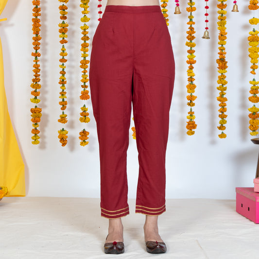 Red Cigarette Pant With Gotta Embroidery