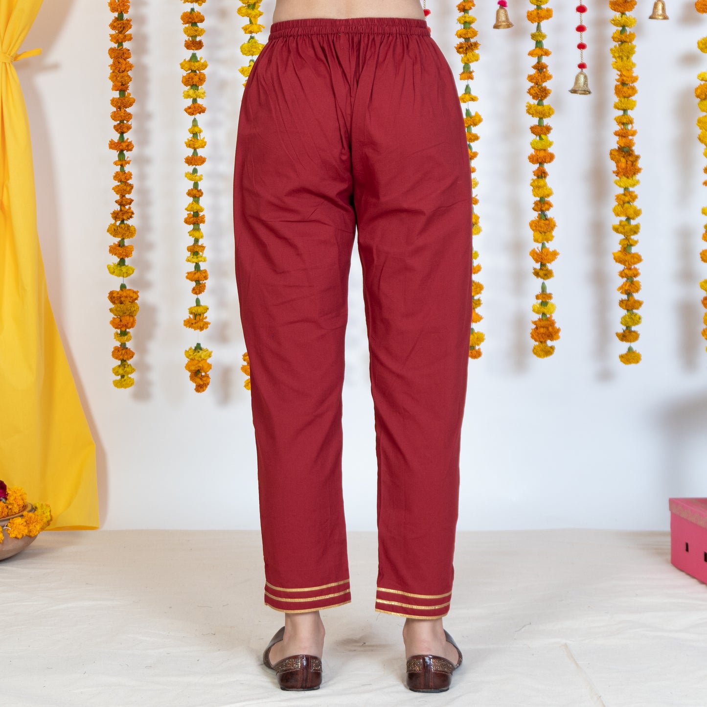 Red Cigarette Pant With Gotta Embroidery