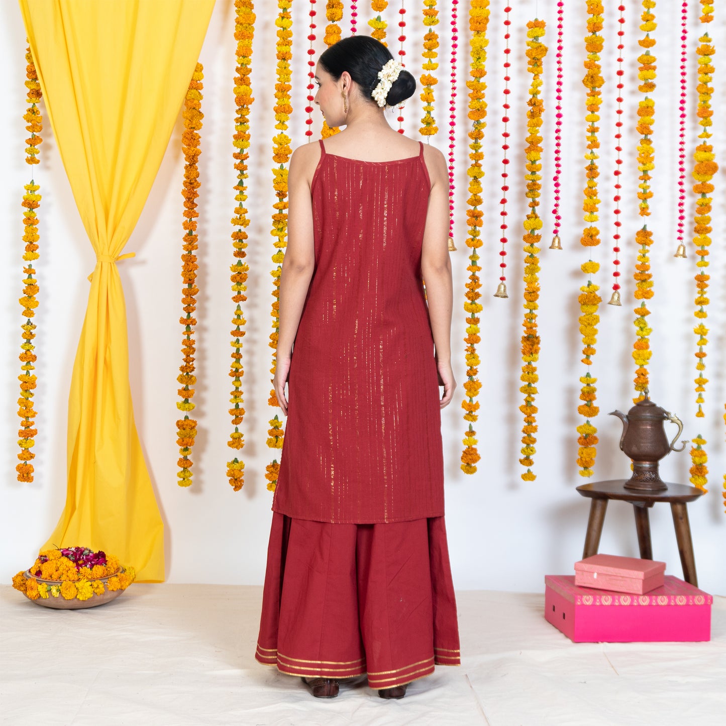 Red Spaghetti Straps Straight Short Kurta