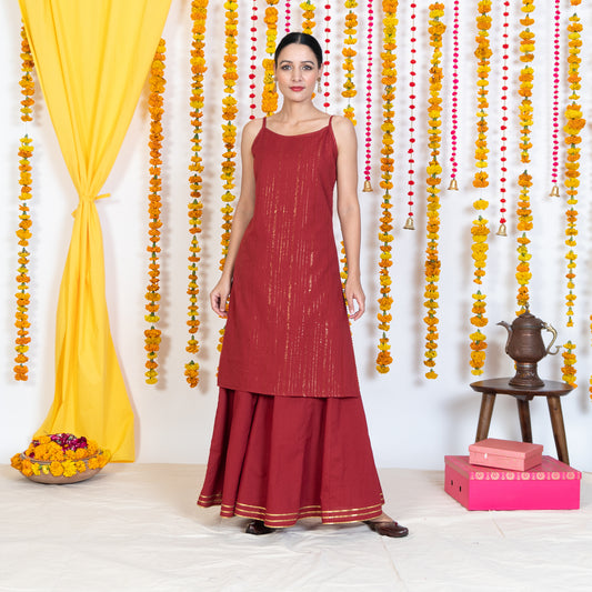 Red Spaghetti Straps Straight Short Kurta