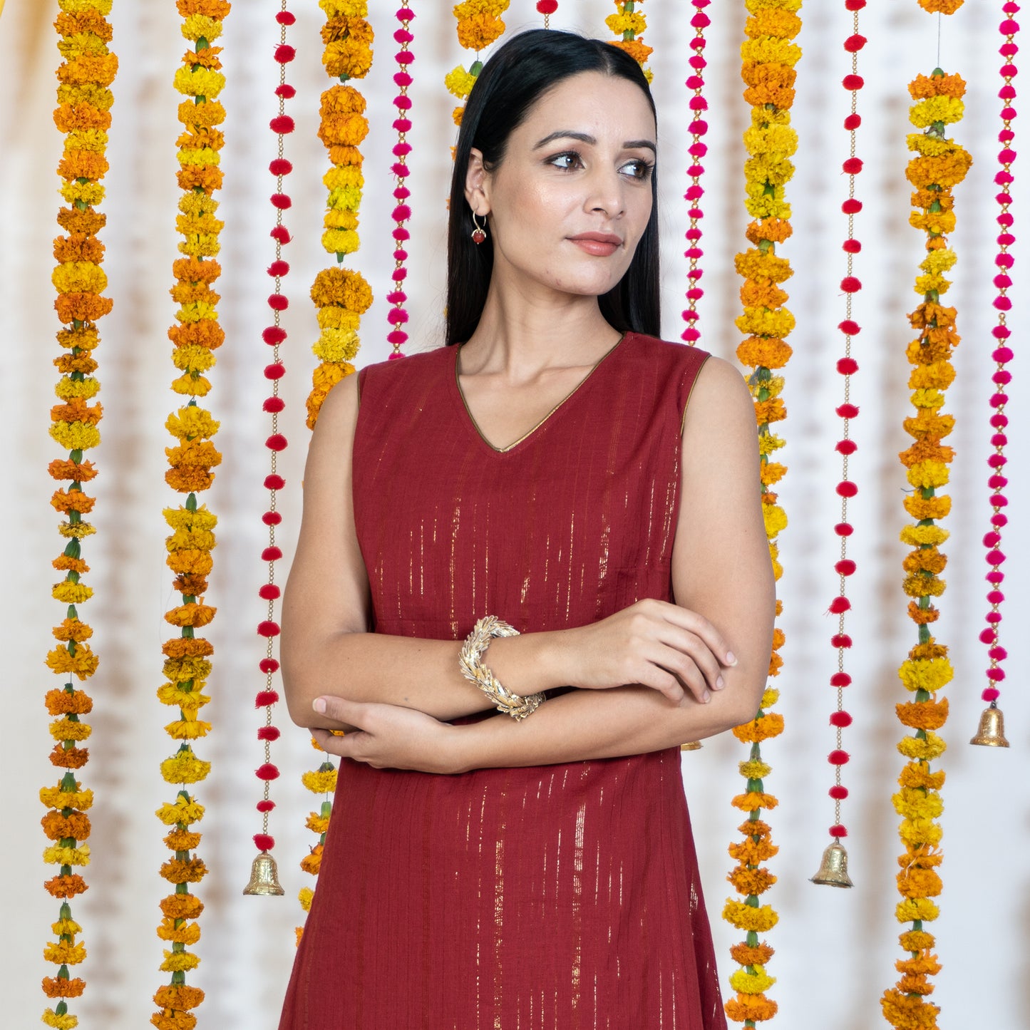 Red A-Line Panel Sleeveless Dress