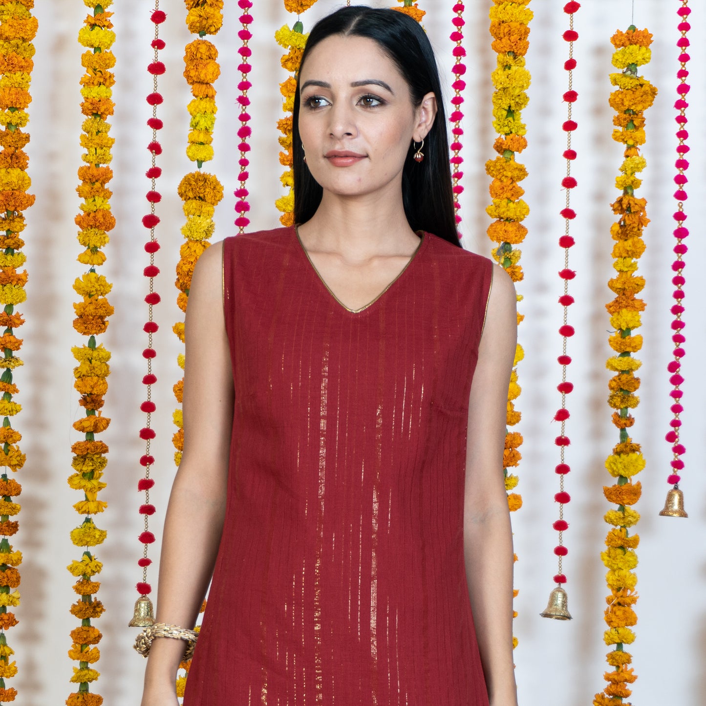 Red A-Line Panel Sleeveless Dress