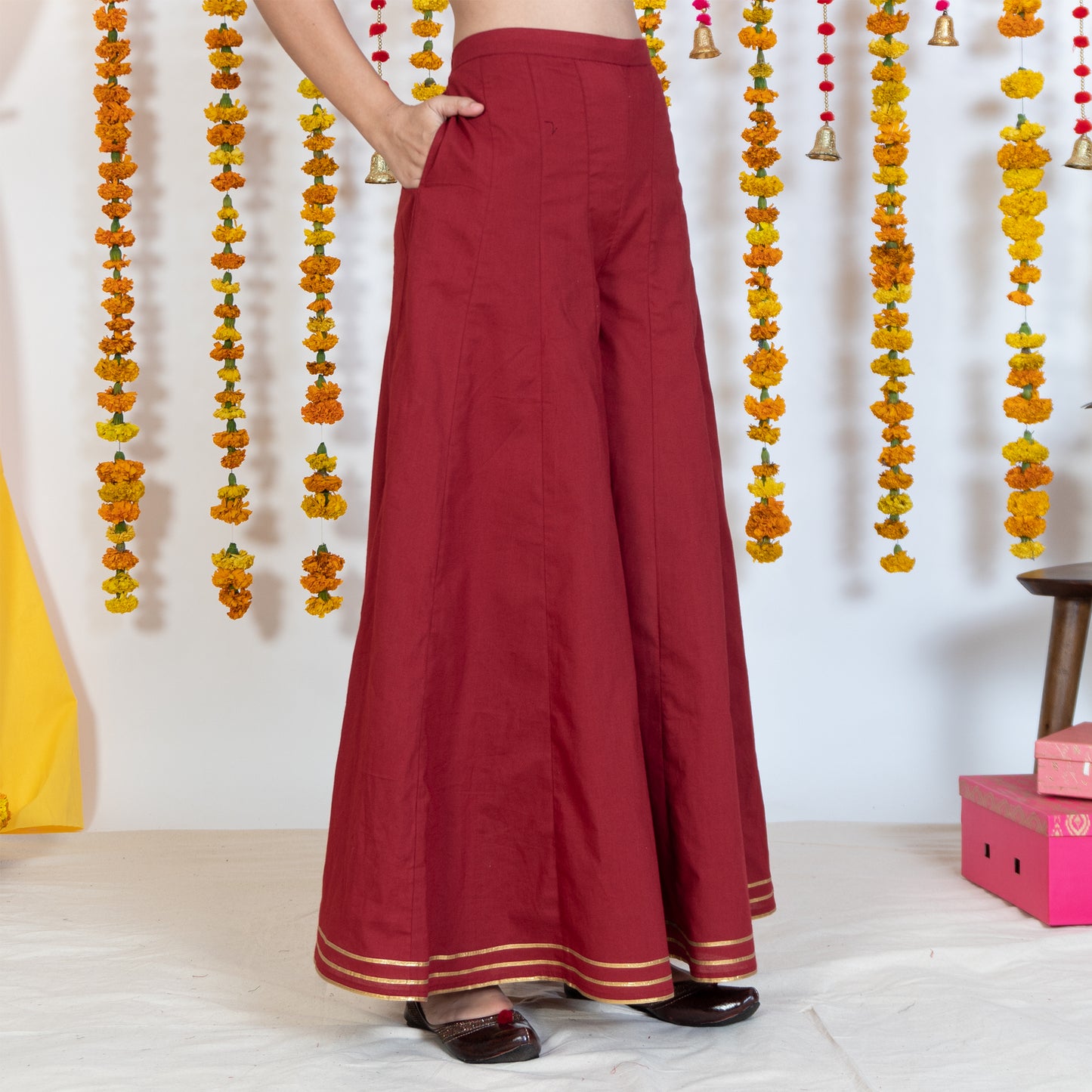 Red Sharara With Gotta Embroidery