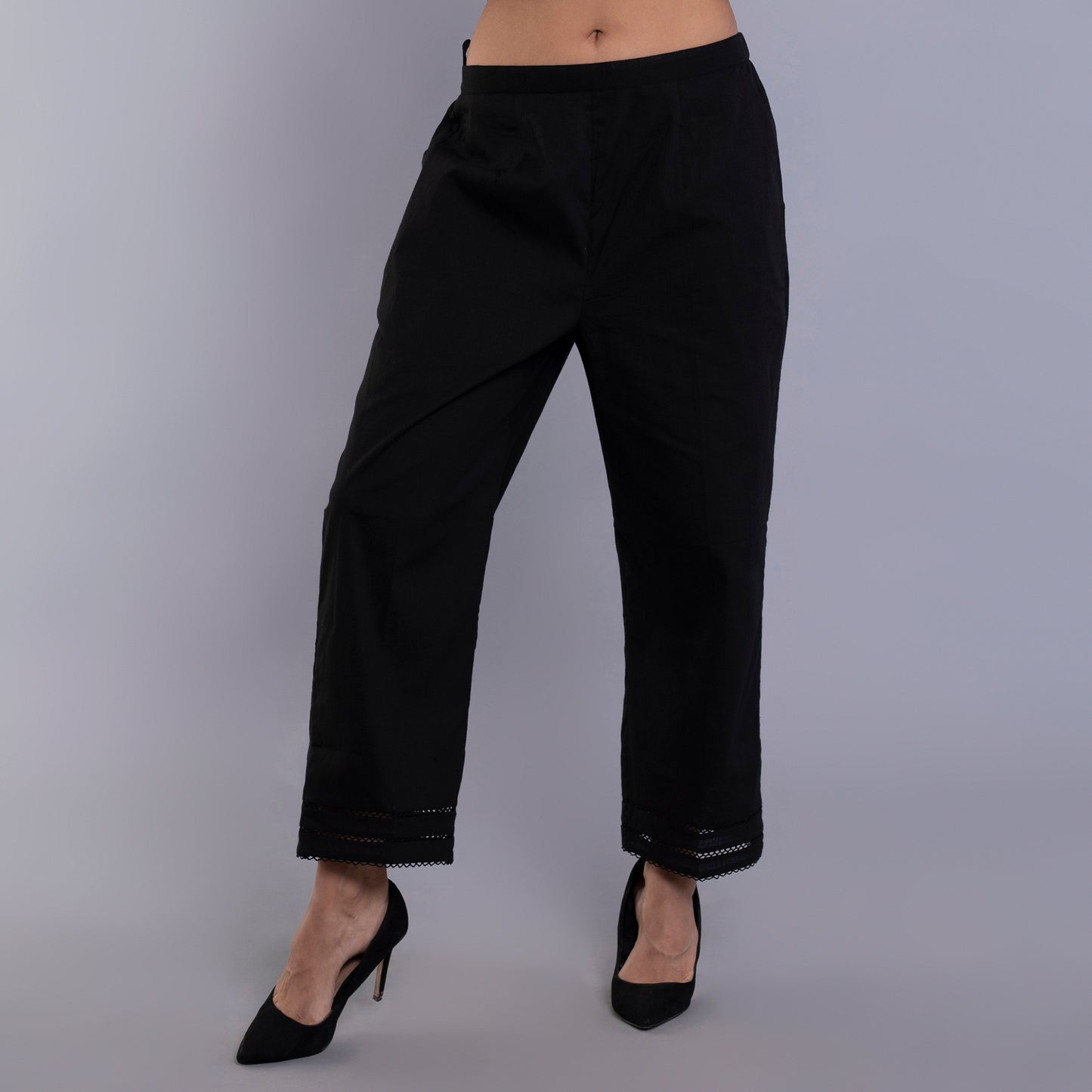 Black Lace Pants Cotton Long Straight Pyjama