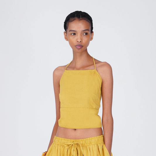 Women Cotton Yoga Crop Top Yellow -Akasha