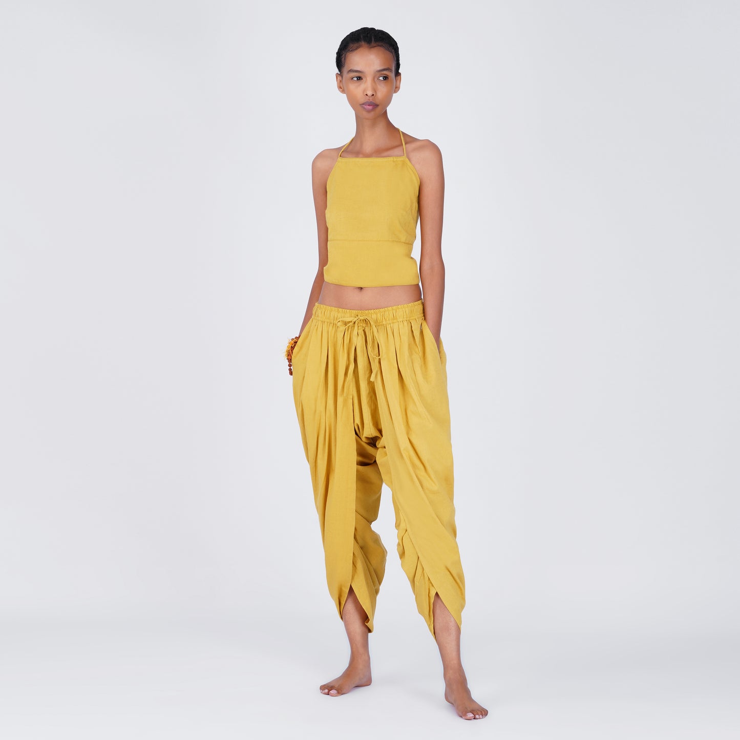 Women Cotton Yoga Pants and Yoga Top Set Yellow -Akasha