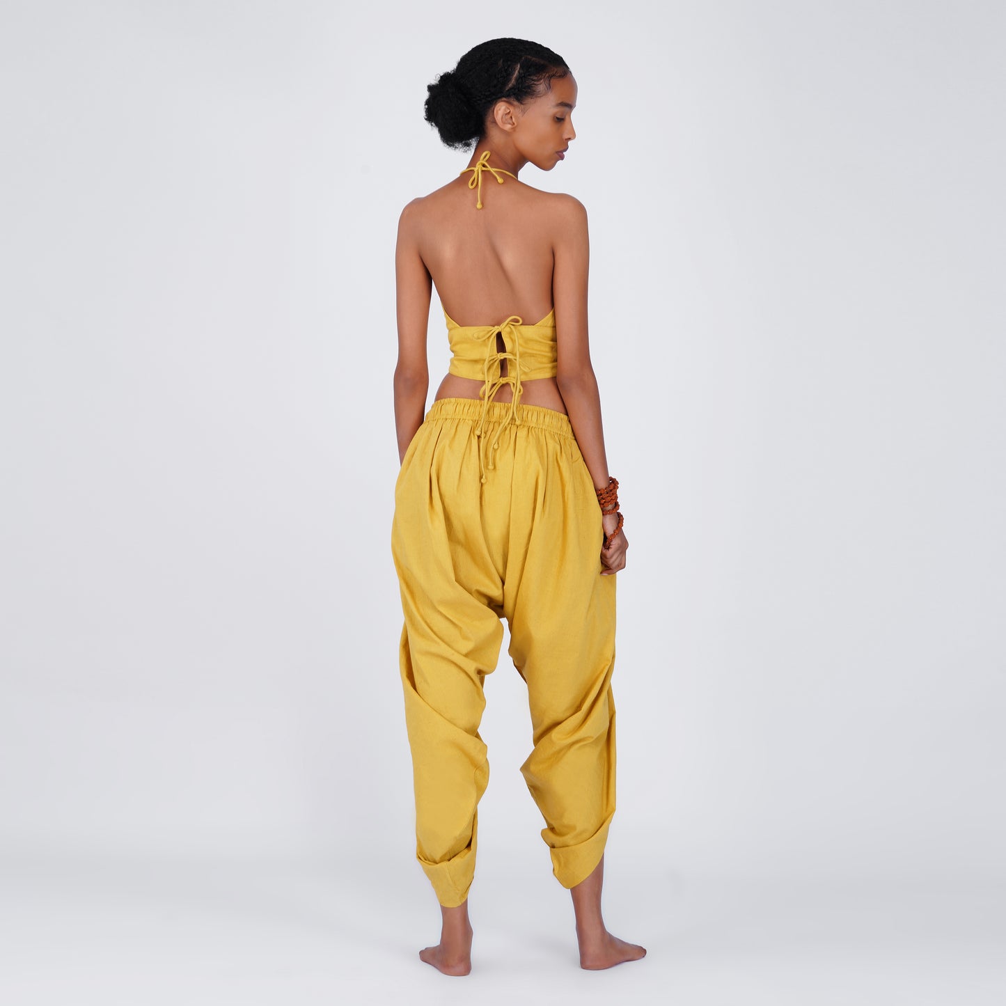 Women Cotton Yoga Pants and Yoga Top Set Yellow -Akasha