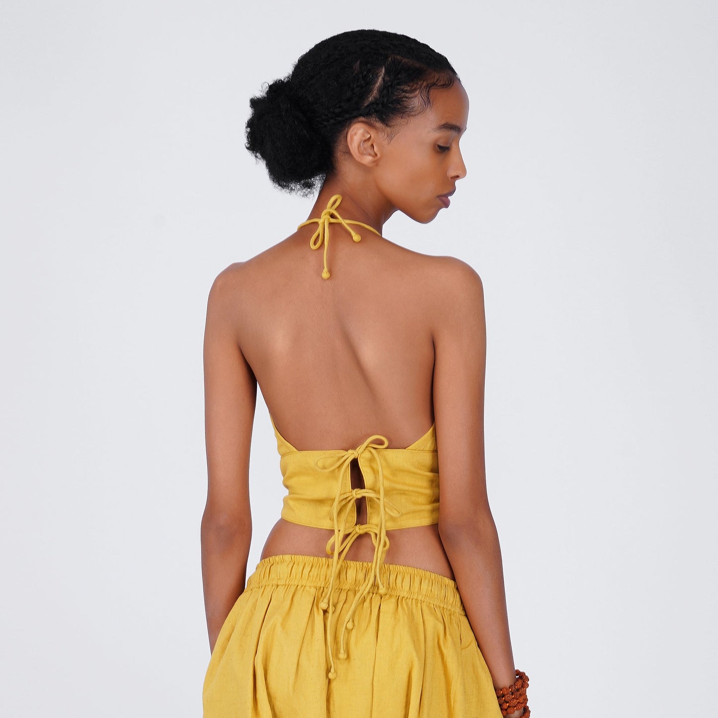 Women Cotton Yoga Crop Top Yellow -Akasha