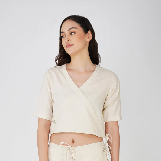 Women Cotton Yoga Top White -Apas