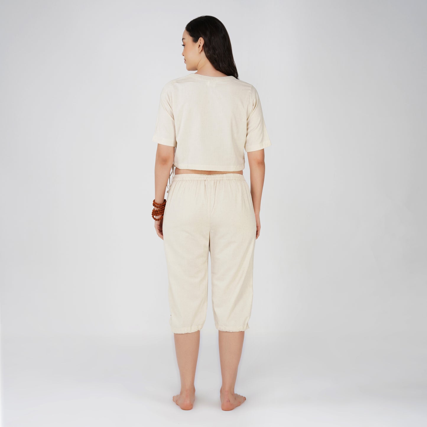 Women Cotton Yoga Pants and Yoga Top Set White -Apas