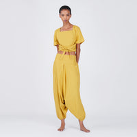 Women Zero Waste Cotton Yoga Pants and Yoga Top Set Yellow -Shwet