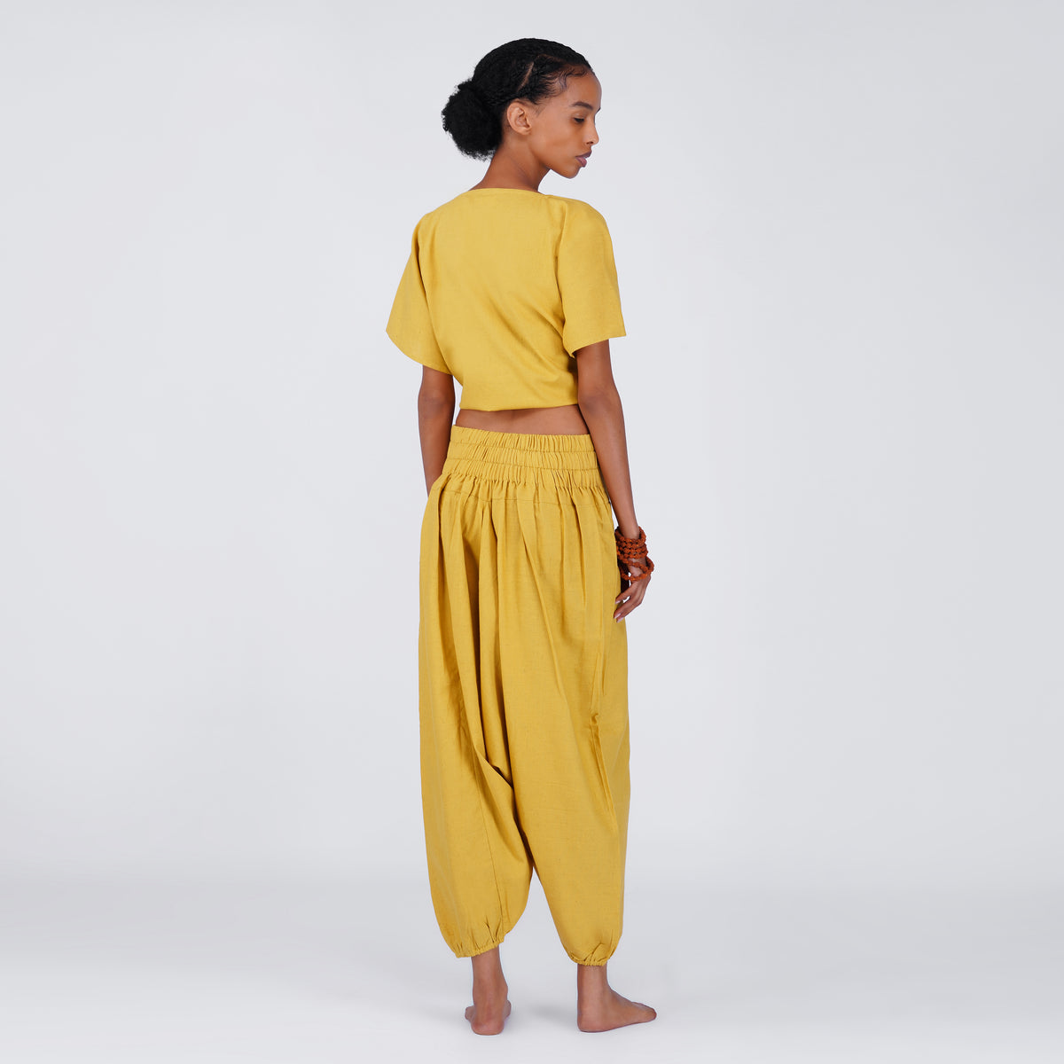 Women Zero Waste Cotton Yoga Pants and Yoga Top Set Yellow -Shwet — view 2