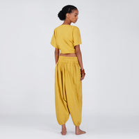 Women Zero Waste Cotton Yoga Pants and Yoga Top Set Yellow -Shwet
