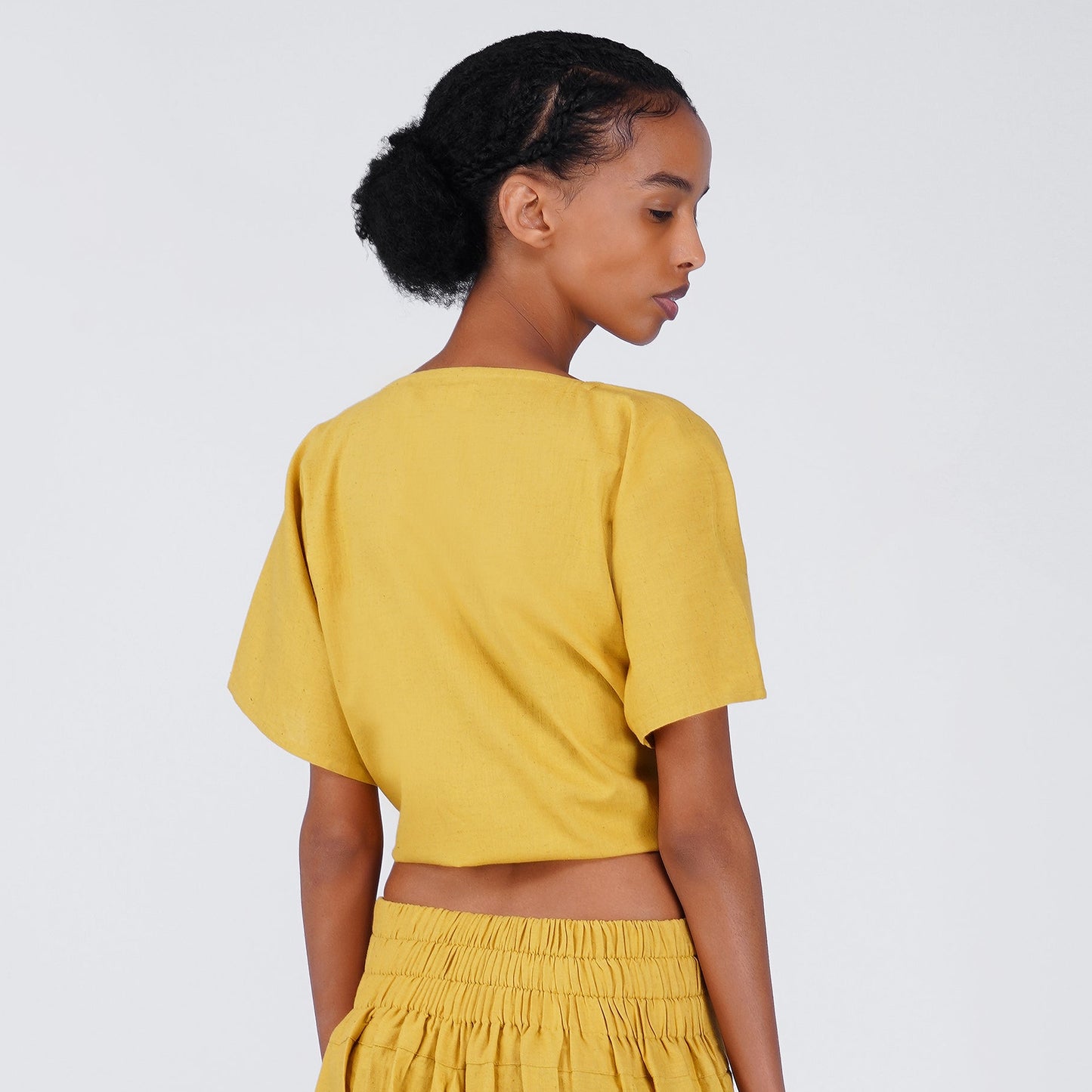 Women Zero Waste Cotton Yoga Top Yellow -Shwet
